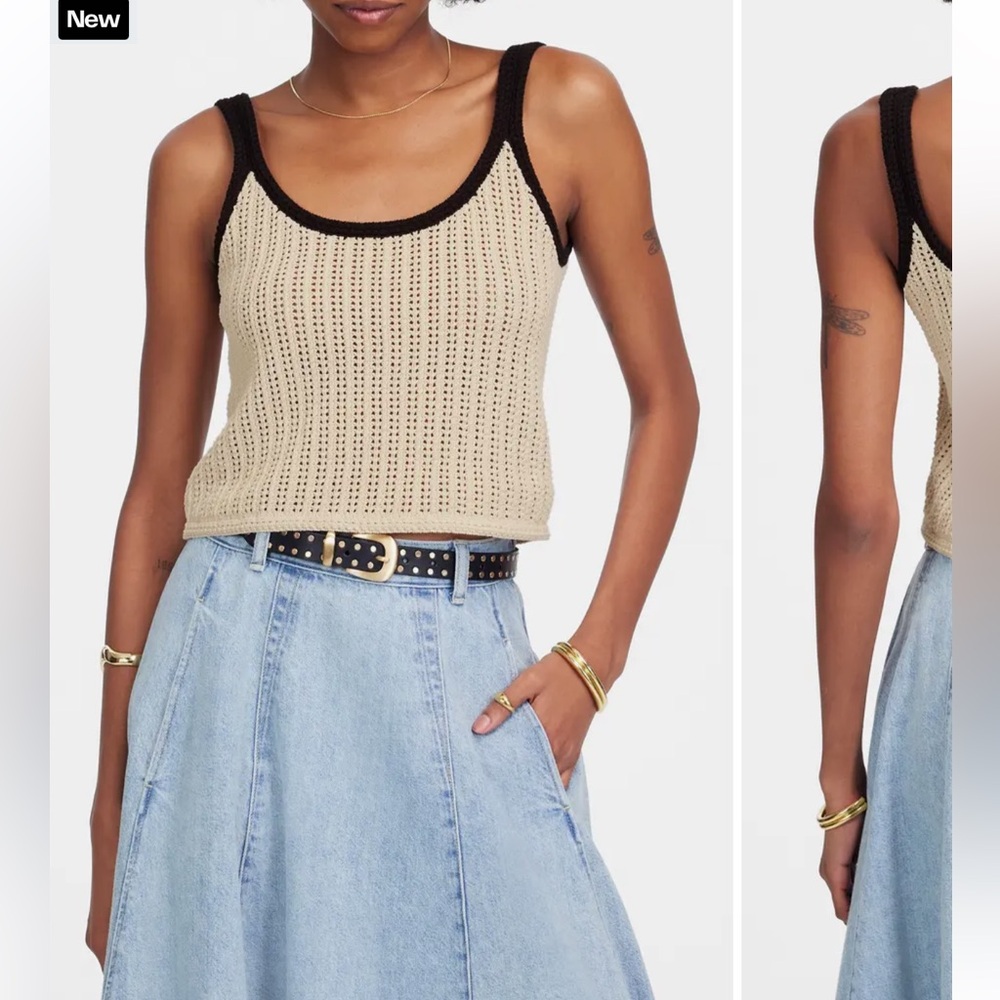 Madewell Beige Knit Tank with Black Trim